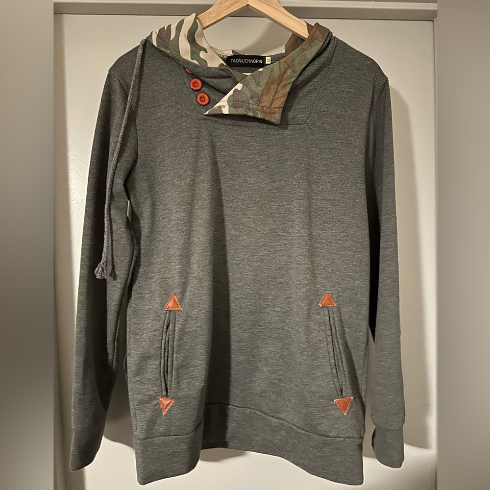 Grey Hoodie with Camo Accents